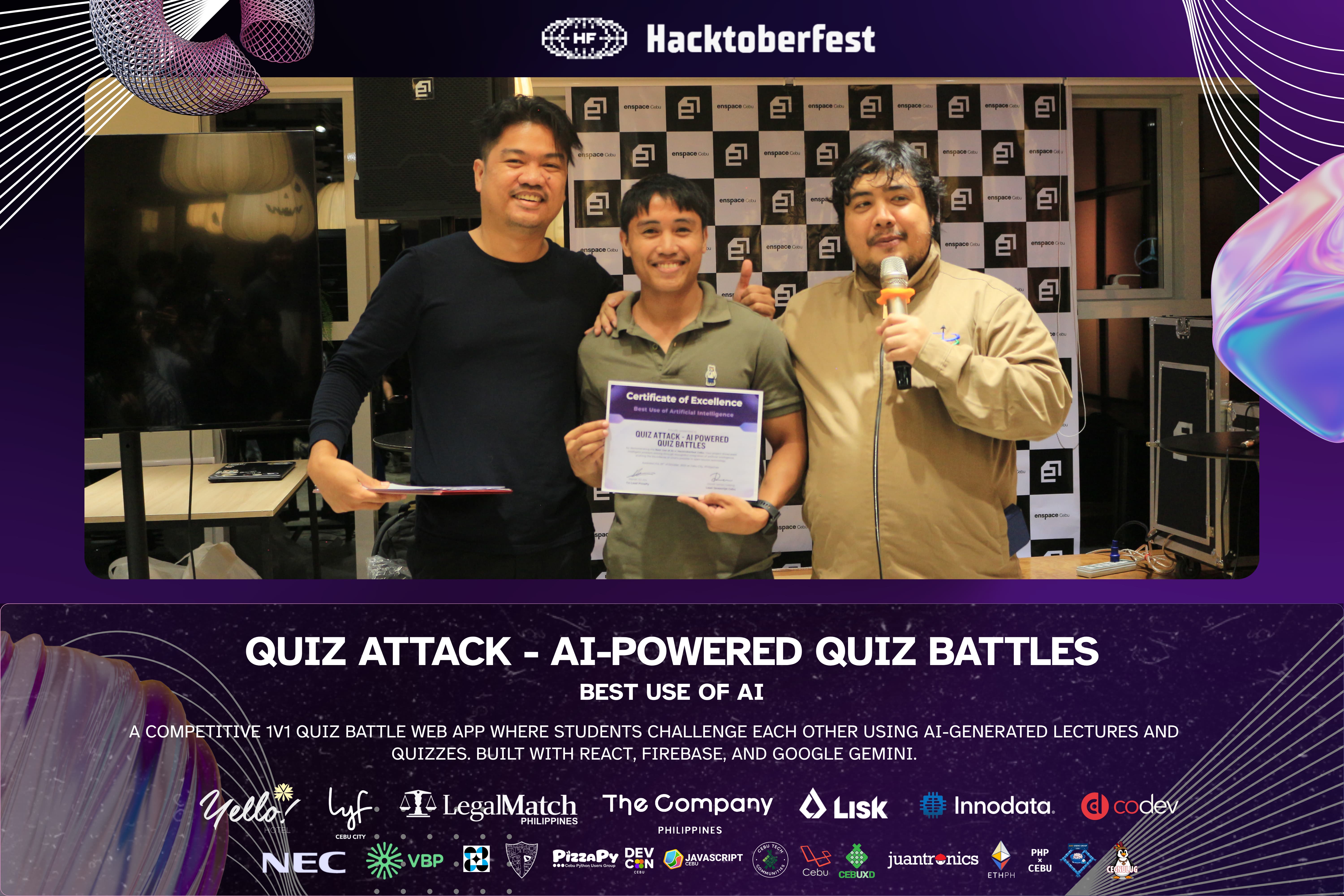 Quiz Attack team at the 2025 Hacktoberfest Cebu awards