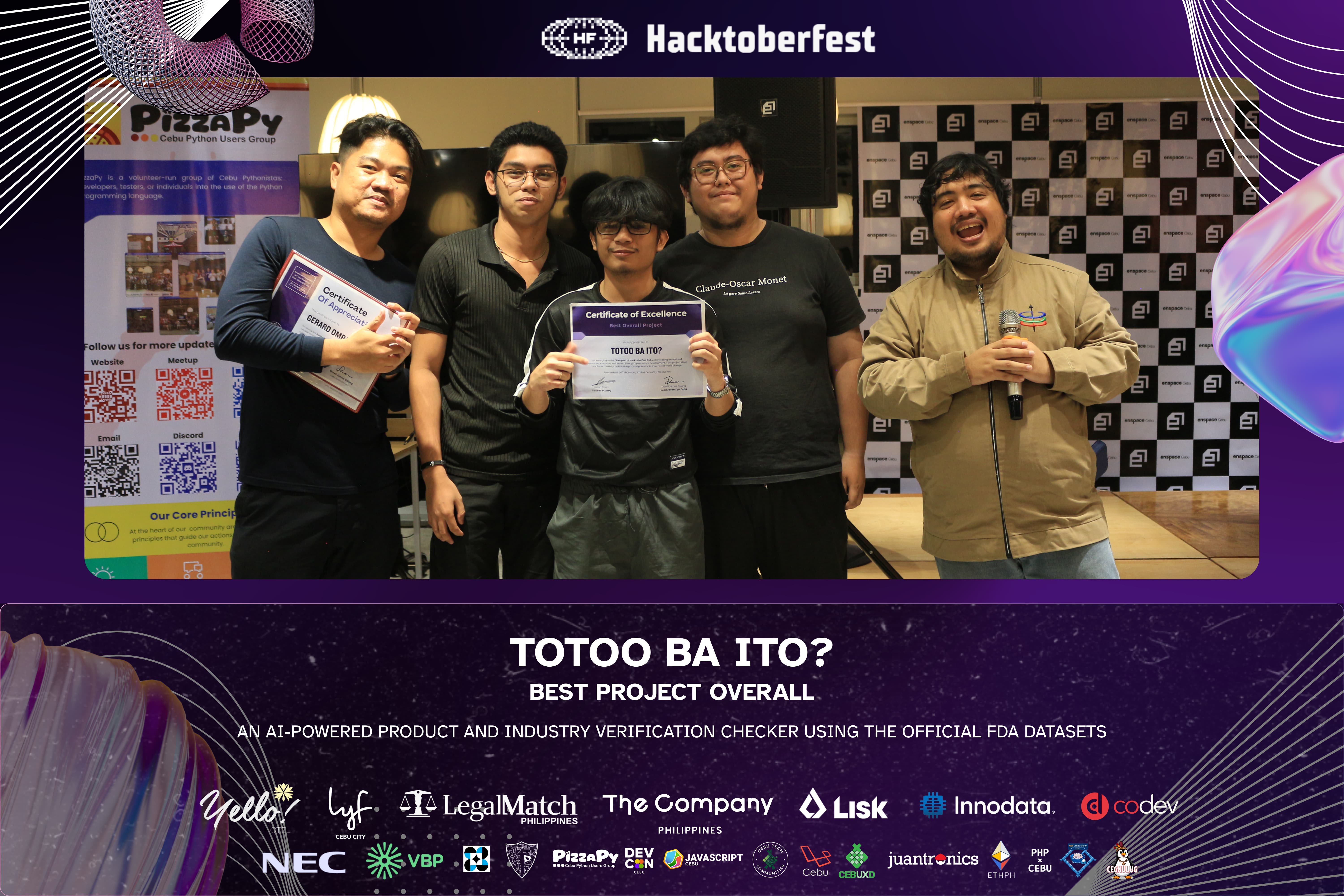 Totoo Ba Ito? team at the 2025 Hacktoberfest Cebu awards